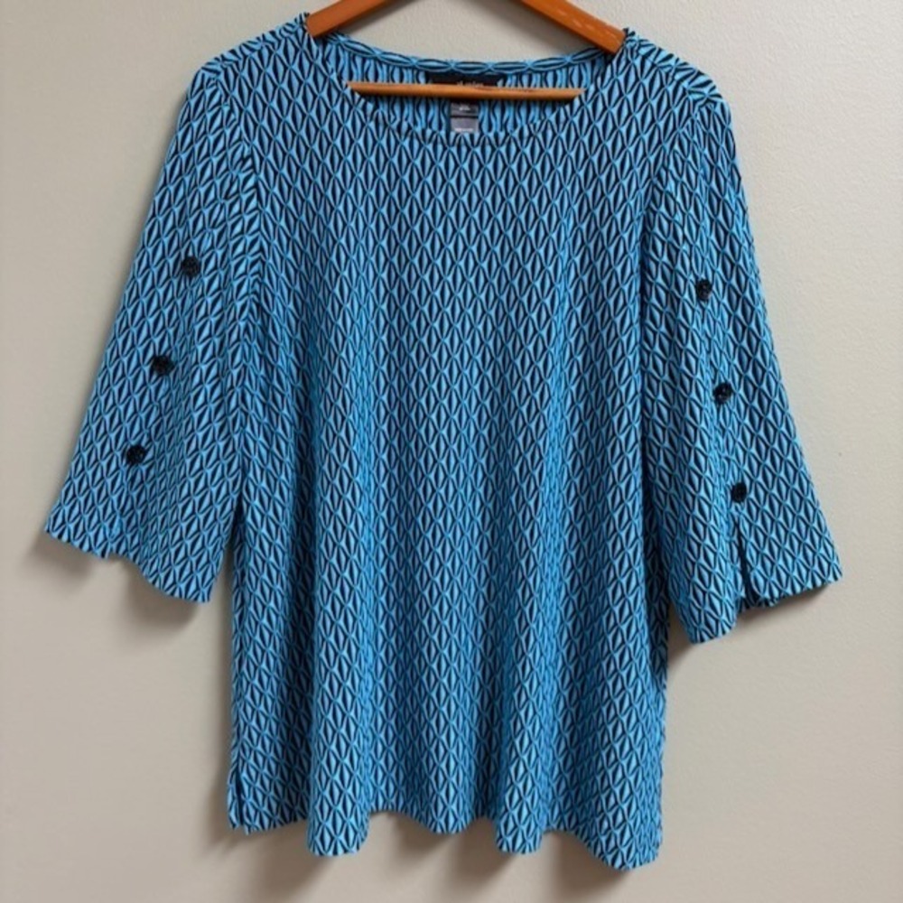 Ali Miles Womens Tunic Top Sz XL Lagenlook Textured Artsy Boho Stretch Geometric